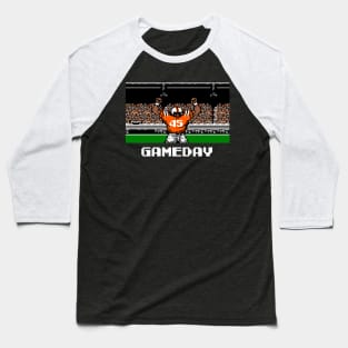 Orange and Black Football Gameday Retro 8 Bit Linebacker Baseball T-Shirt